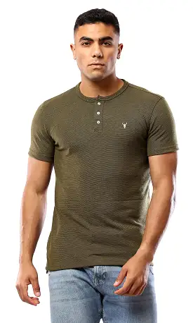 O181701 Round Neck With Buttons Heather Olive Henley Shirt