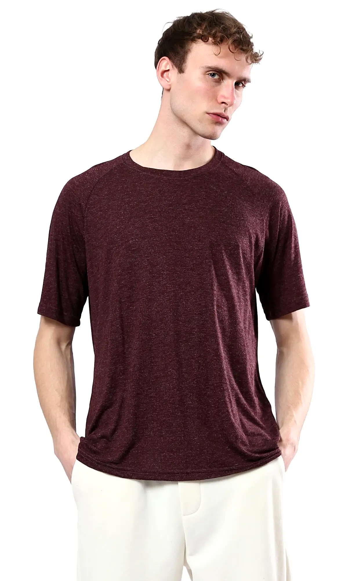 O181704 Slip On Round Neck Heather Burgundy Summer Tee