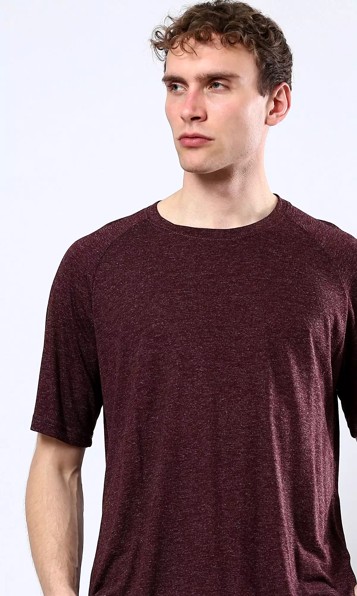 O181704 Slip On Round Neck Heather Burgundy Summer Tee