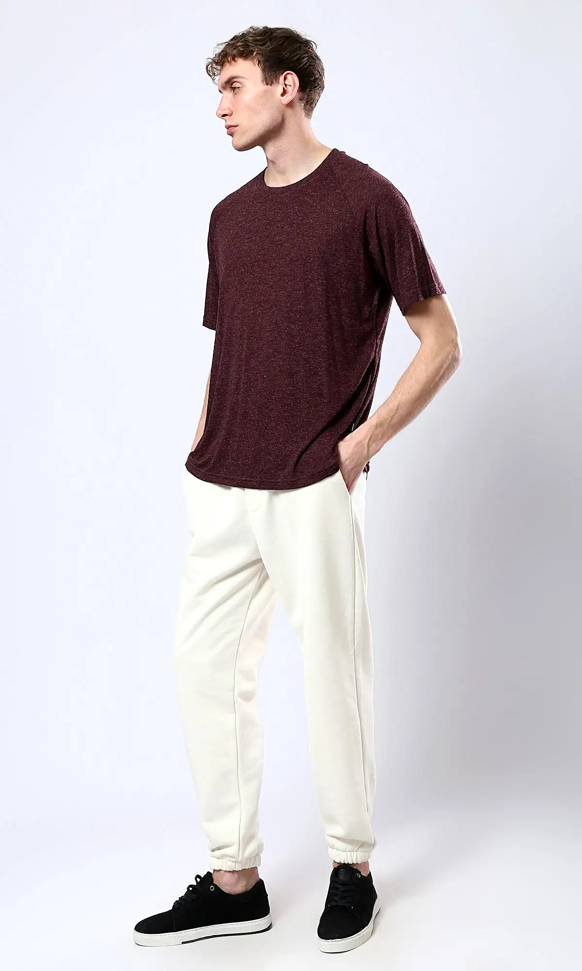 O181704 Slip On Round Neck Heather Burgundy Summer Tee