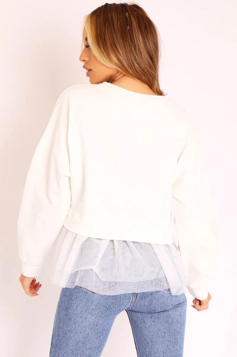 Off White Organza Insert Sweater - Nancy