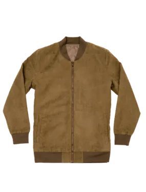 Olive Microfiber Suede Bomber Jacket