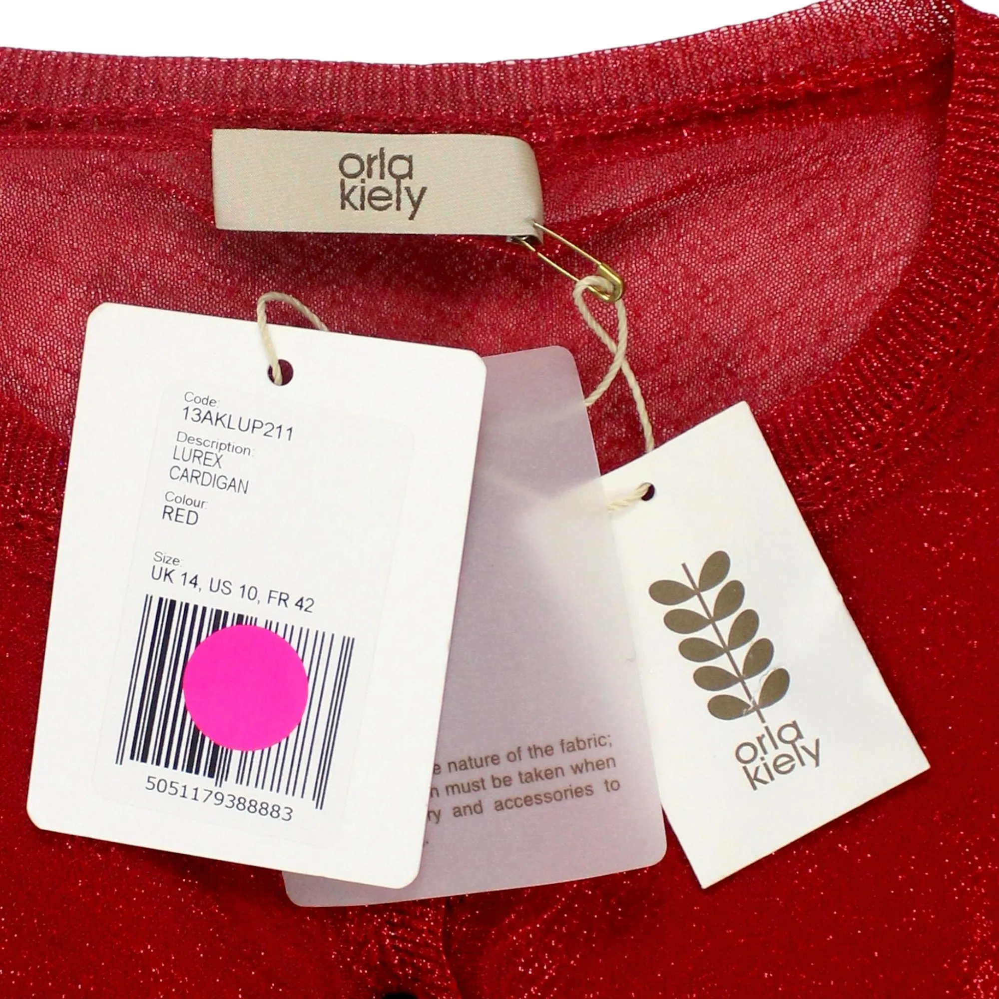 Orla Kiely Red Sheer Lurex Cardigan