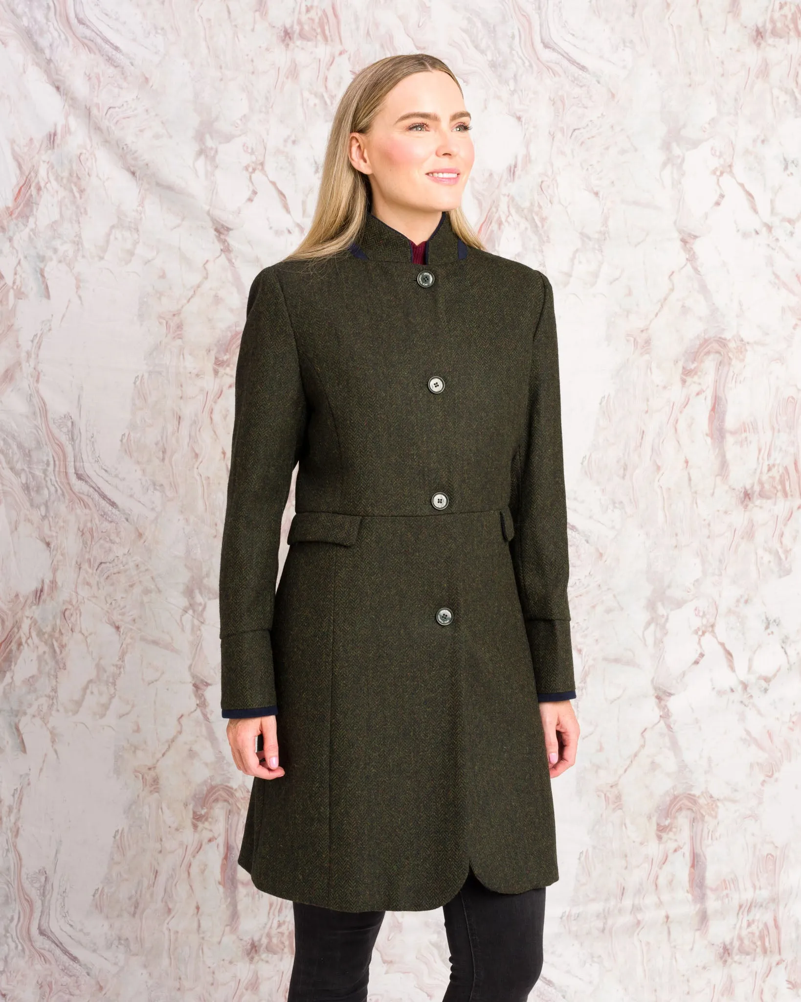 Pamela Tweed Coat - Green Herringbone