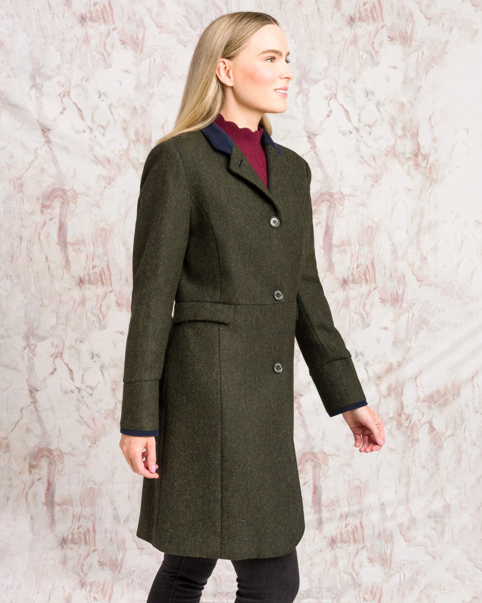 Pamela Tweed Coat - Green Herringbone