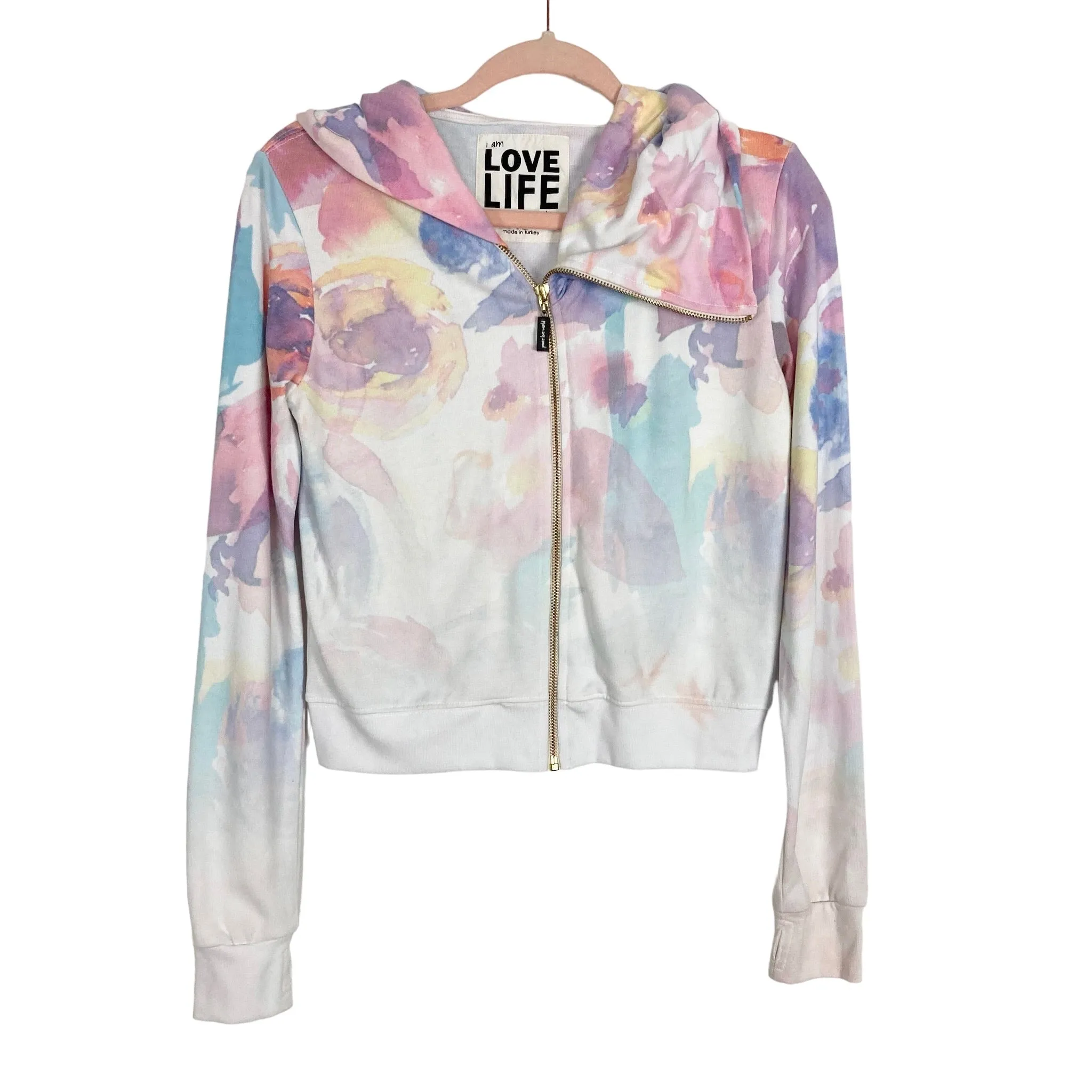 Peace Love World Tie-Dye Zip Up Hooded Jacket- Size S