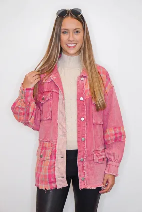 Peony Pink Frayed Patch Jacket