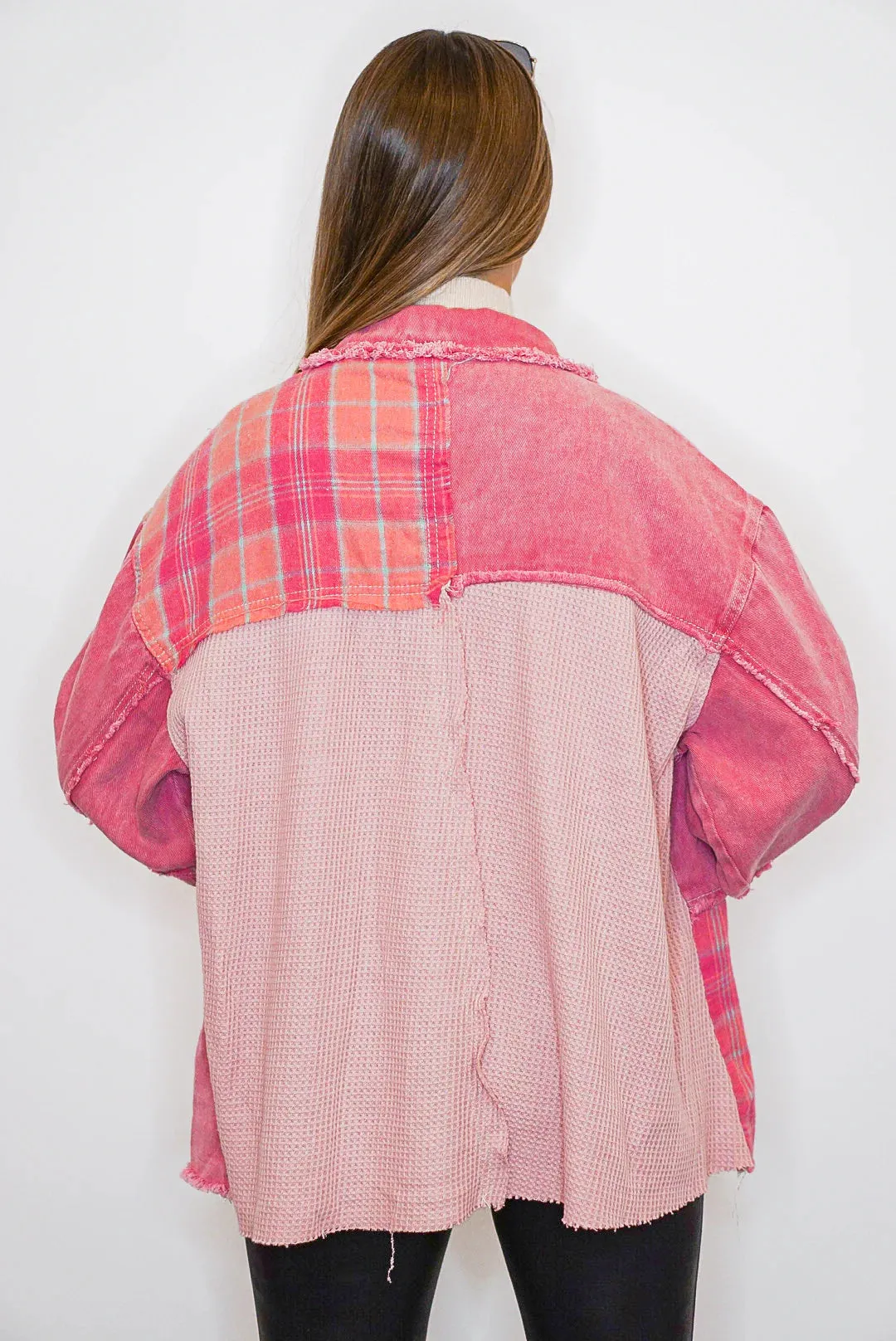 Peony Pink Frayed Patch Jacket