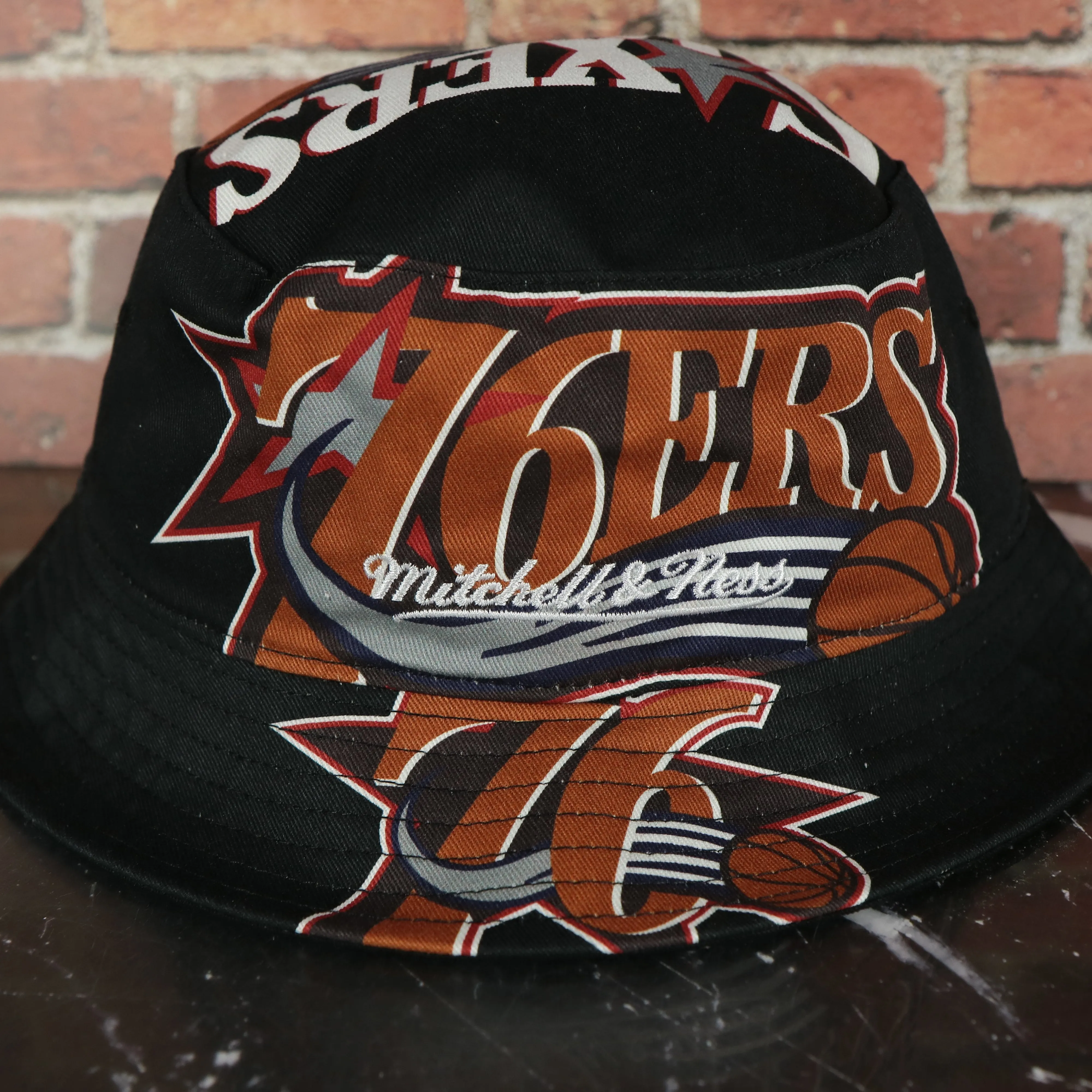 Philadelphia 76ers All Over Vintage Logo Cut Up Bucket Hat | Black