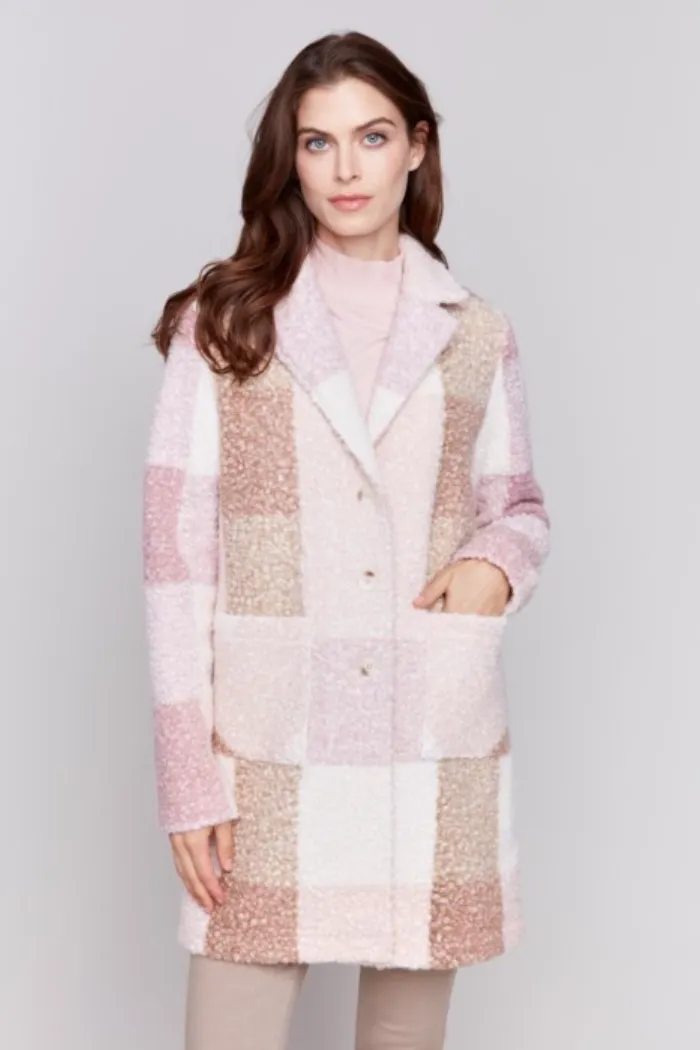 Plaid Bouclé Knit Coat