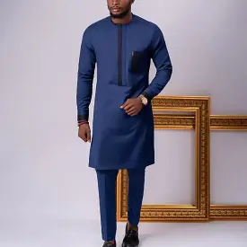 Plain Blue Long Top African Clothing Outfit Set