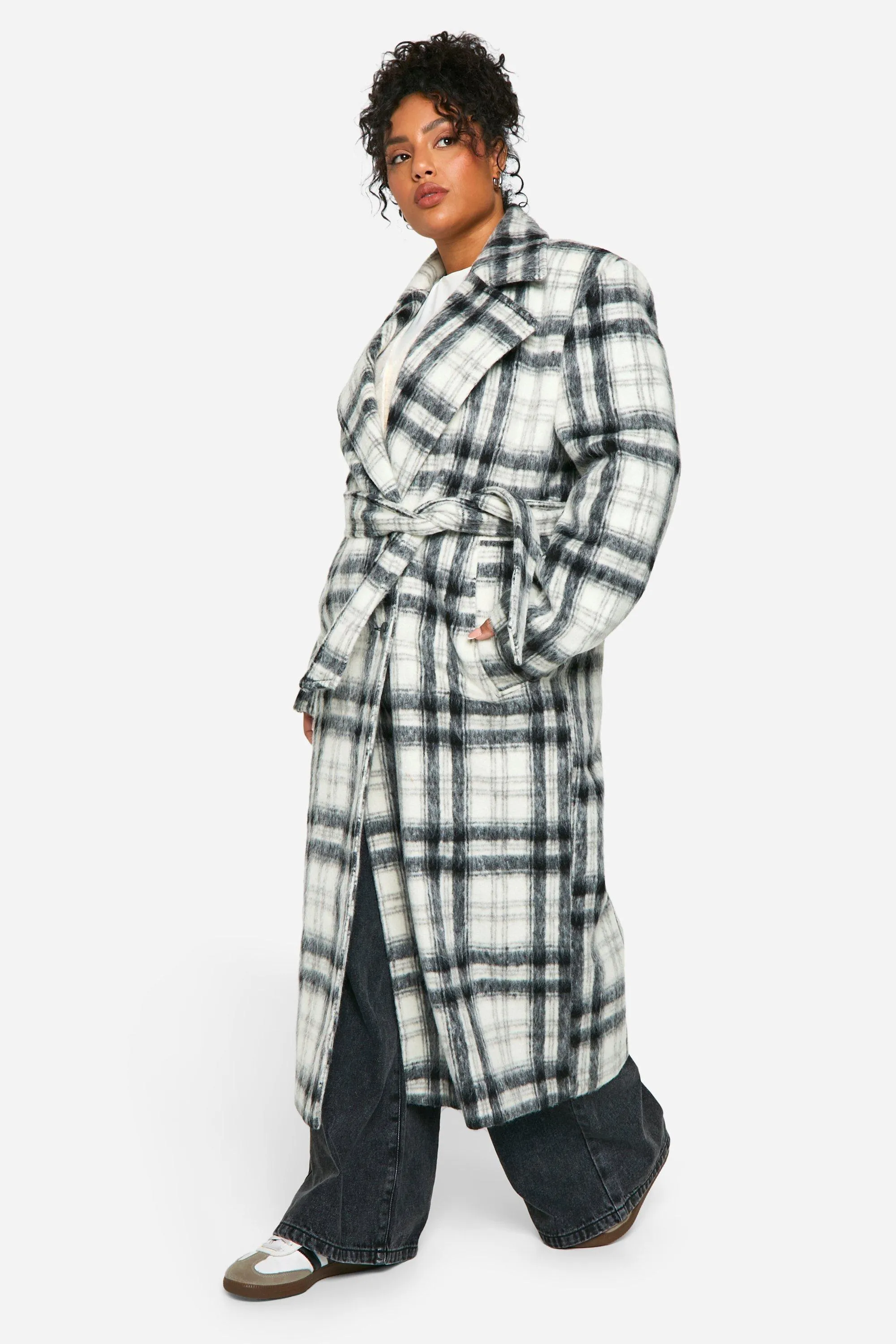 Plus Check Oversized Wool Look Coat