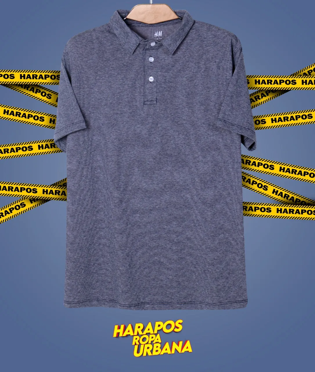 Polera H&M con cuello azul rayada