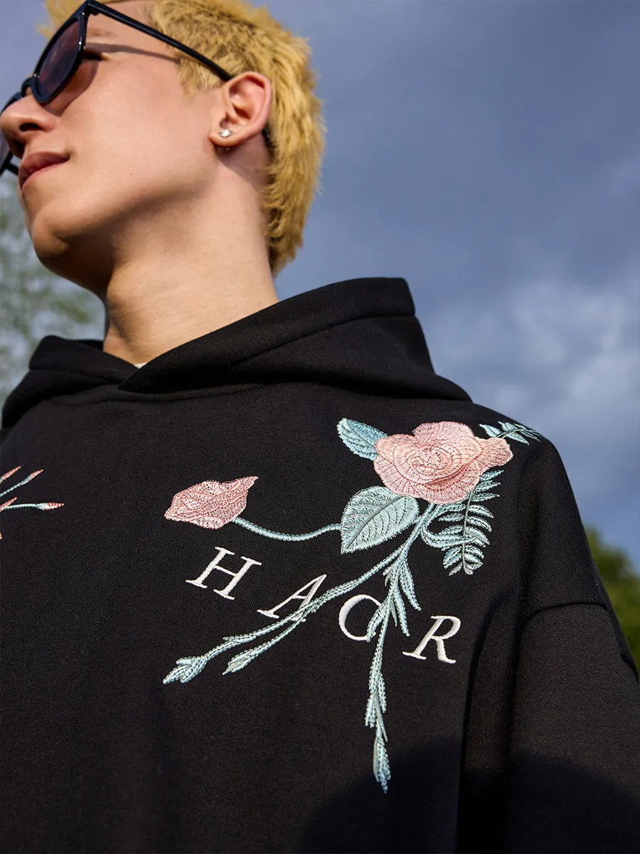 Rose Brenches Embroidered Logo Hoodie