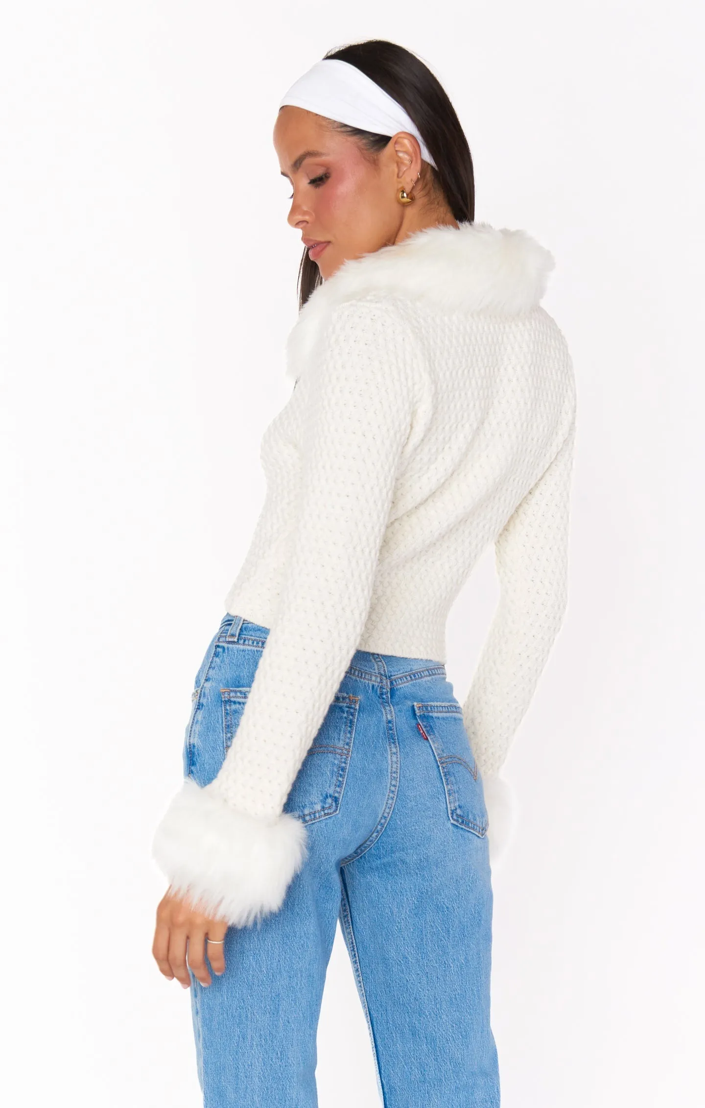 SHOW ME YOUR MUMU - ZERMATT ZIP UP - WHITE PEBBLE KNIT W/ FAUX FUR