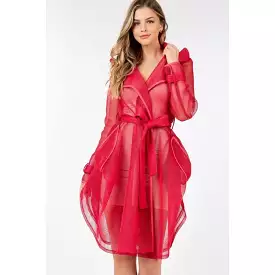 Side Tacking Waist Tie Mesh Coat