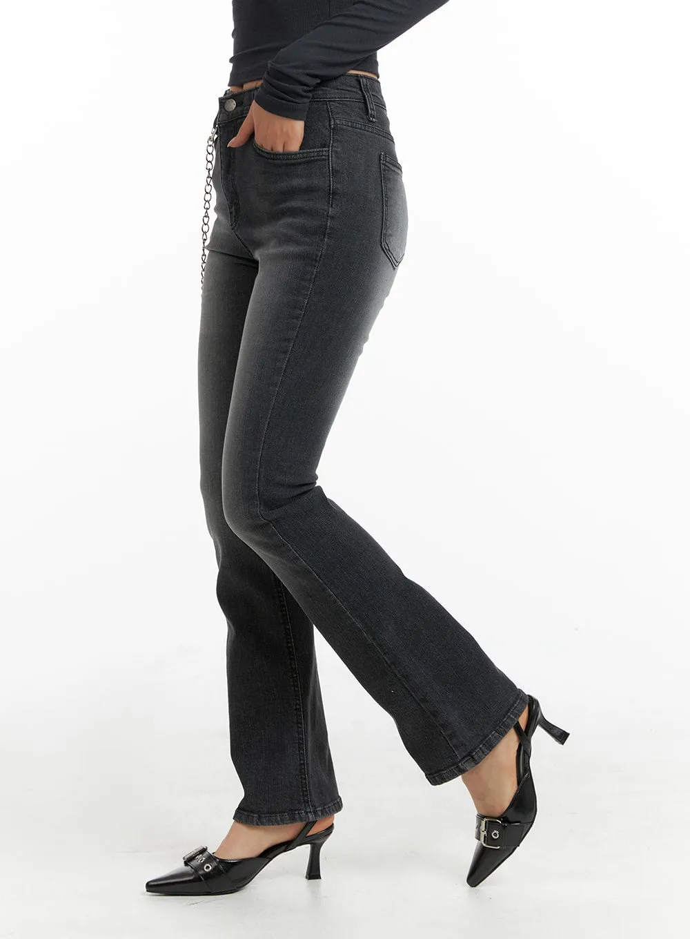 Slim Washed Denim Bootcut Jeans IM405