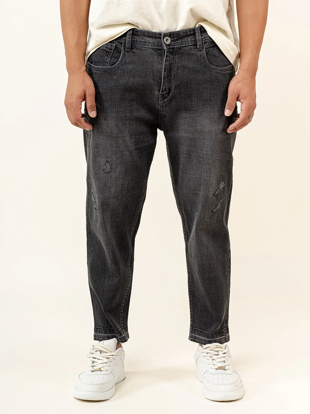 Smokey Grey Ripped Cropped Slim Fit Mens Jeans