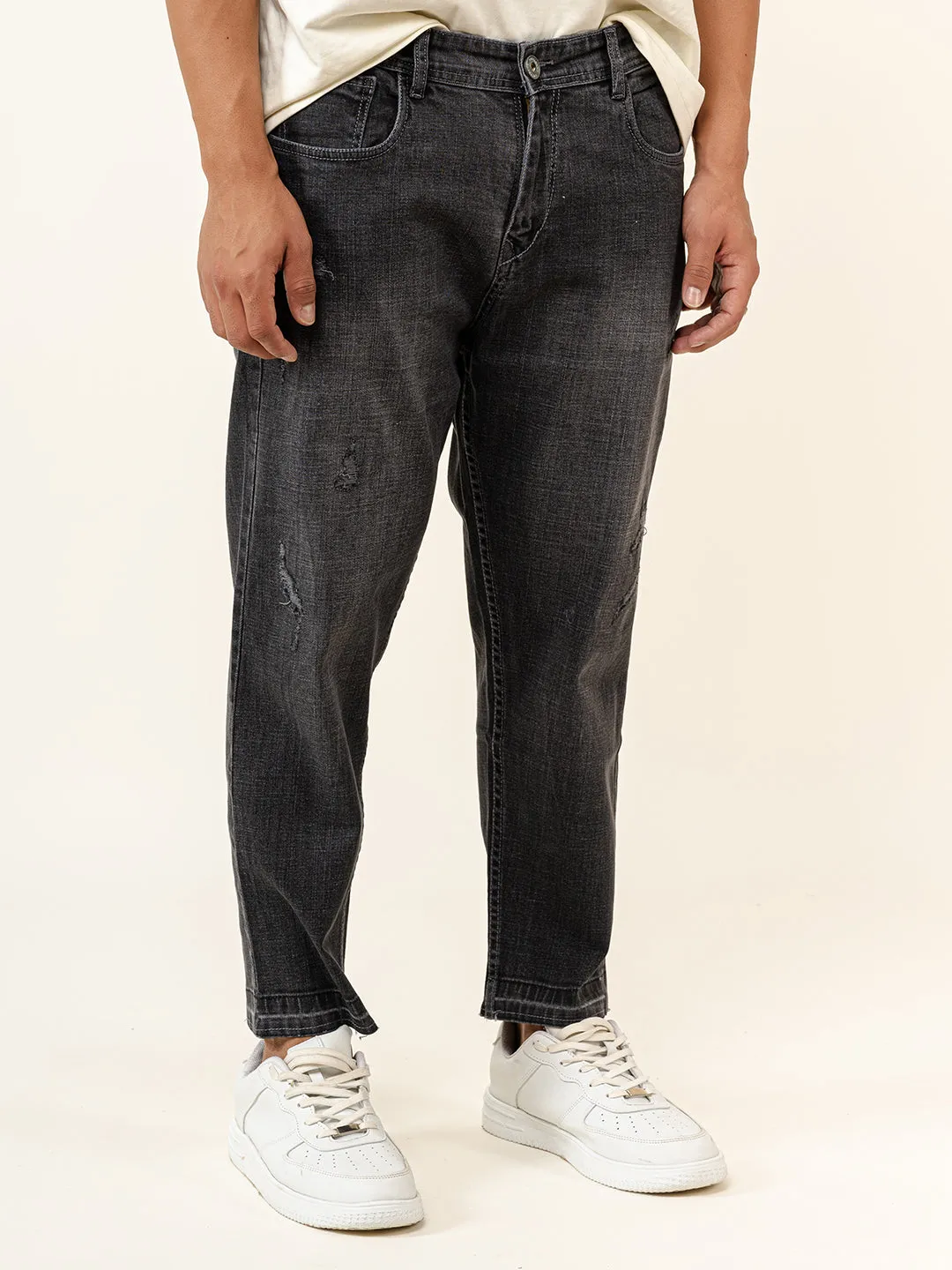 Smokey Grey Ripped Cropped Slim Fit Mens Jeans