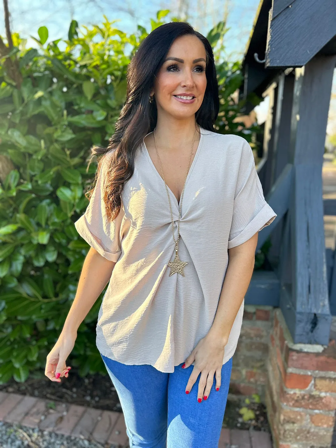 Stone Twist Front Crepe Blouse Elizabeth