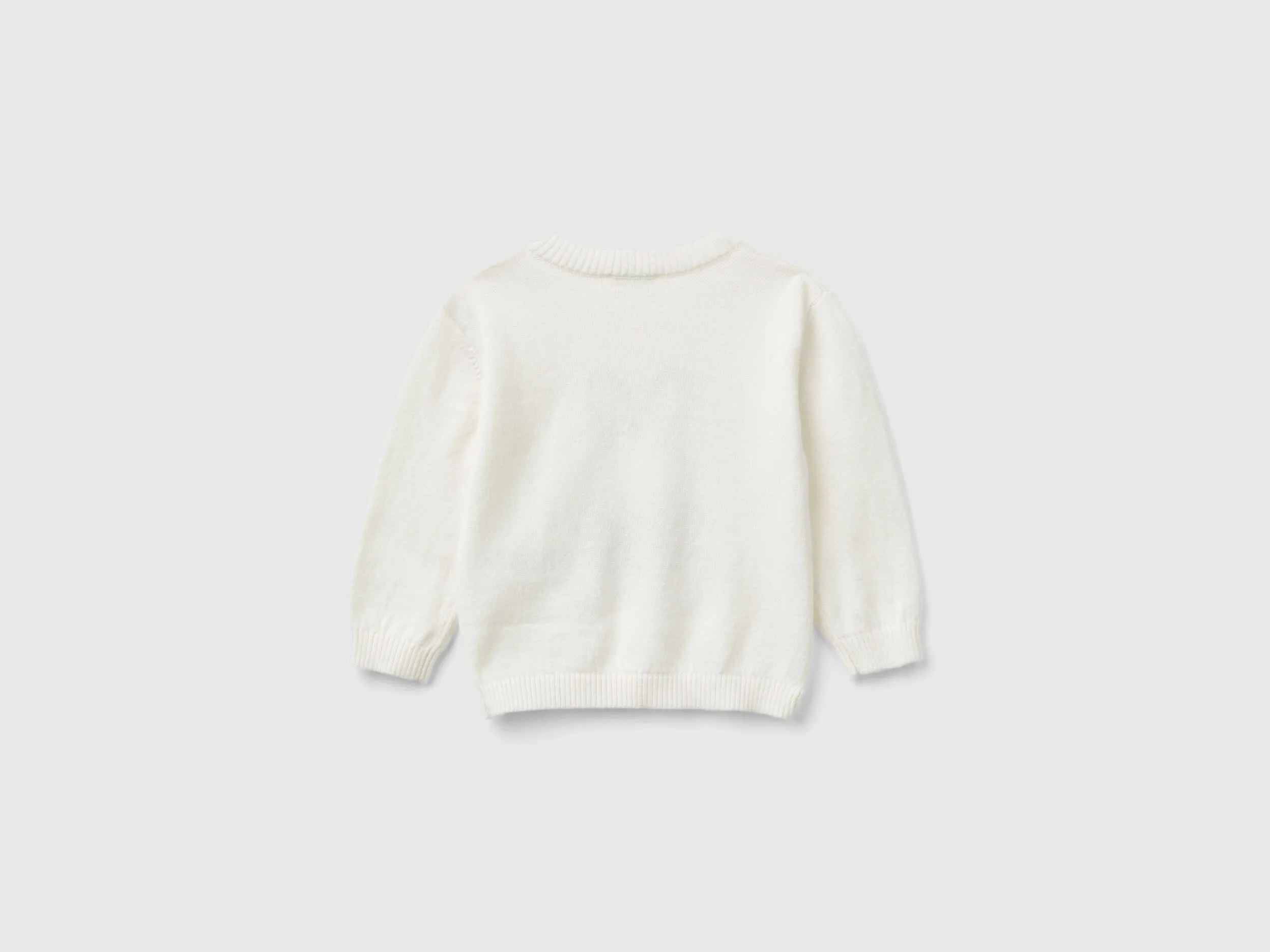 Sweater in wool blend with embroidery - Creamy White | Benetton