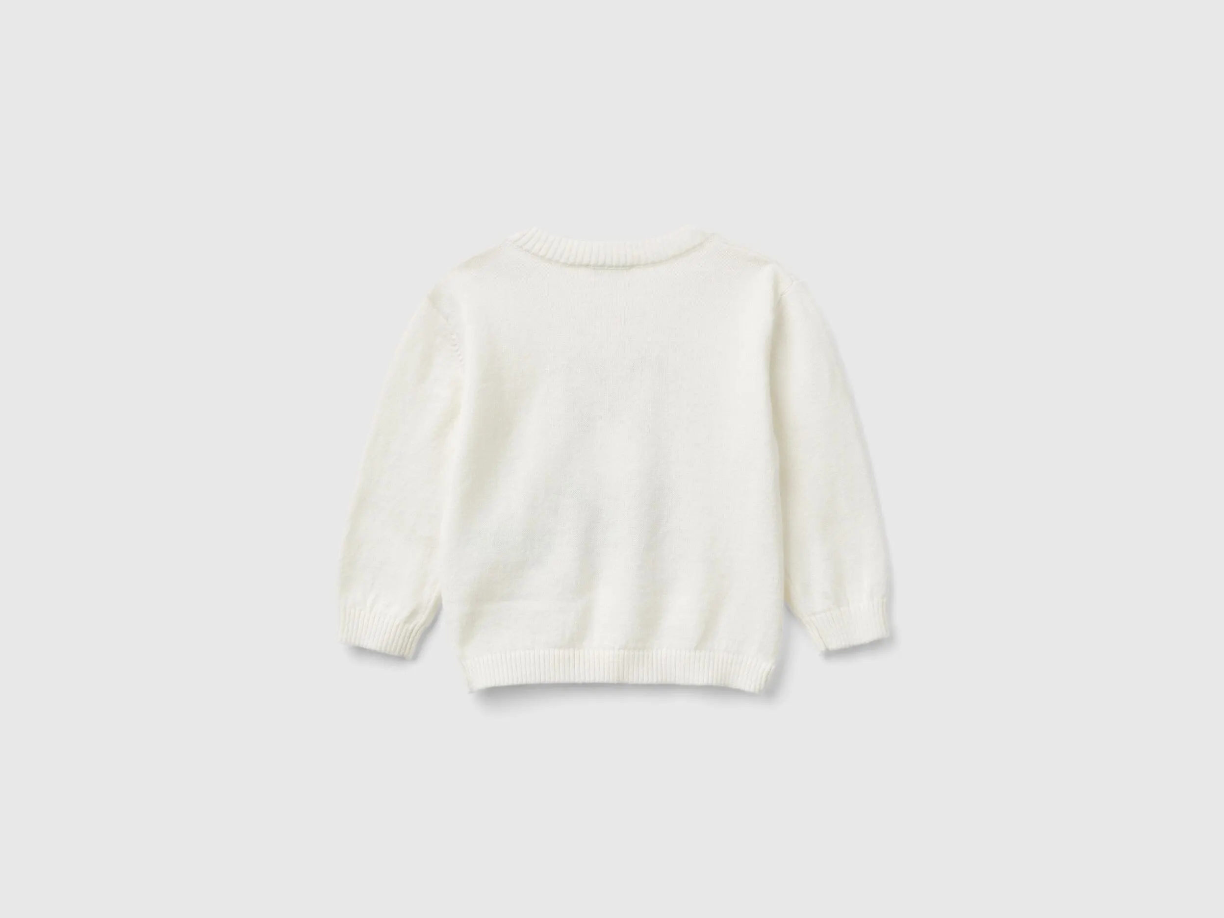 Sweater in wool blend with embroidery - Creamy White | Benetton