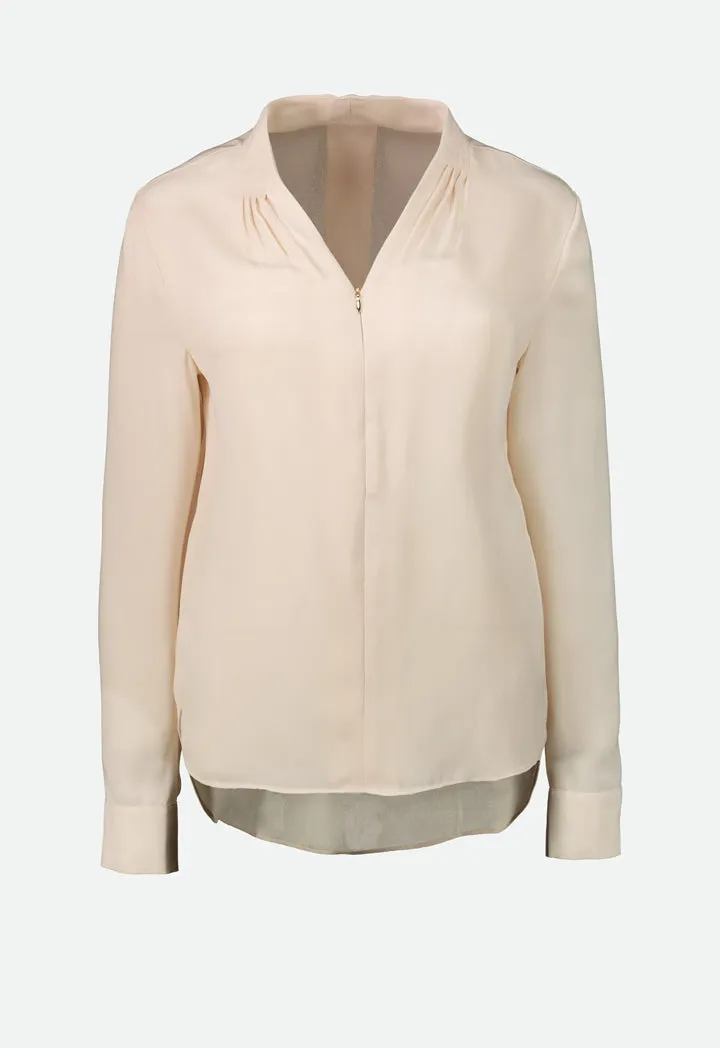 Taupe V-Neck Viscose Blouse