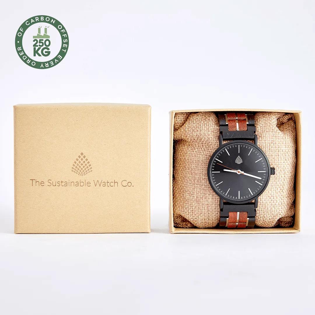 The Rowan Men's Vegan Wooden Watch | Black & Red