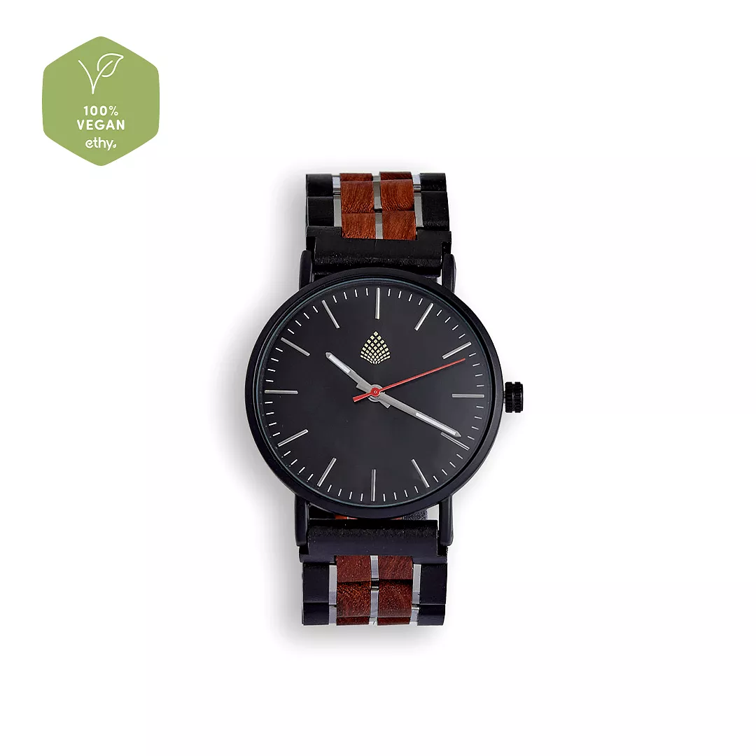 The Rowan Men's Vegan Wooden Watch | Black & Red