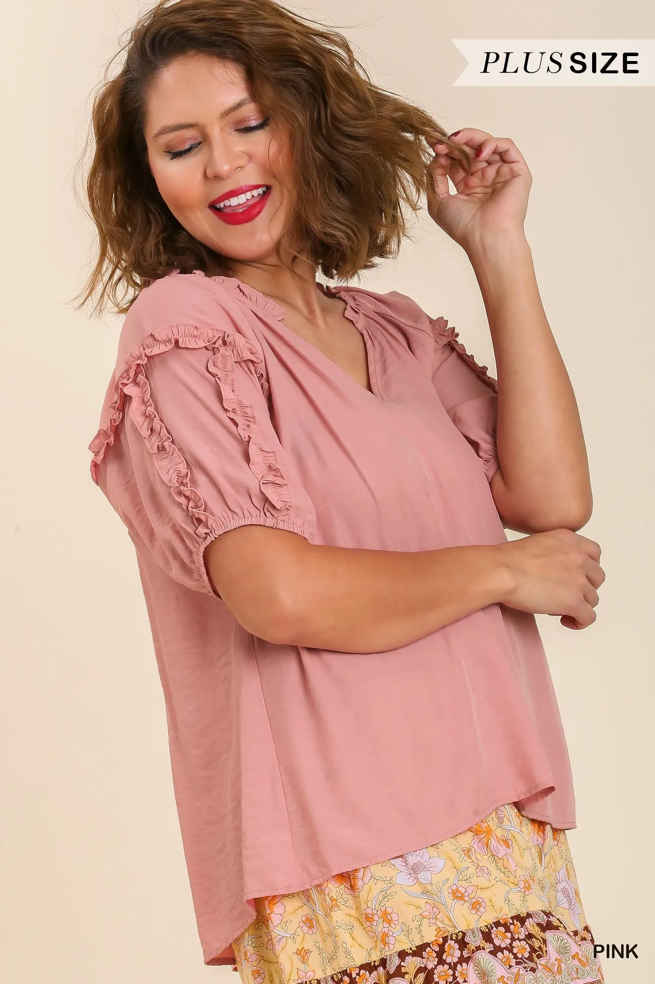 Umgee Double Edge Blouse in Pink