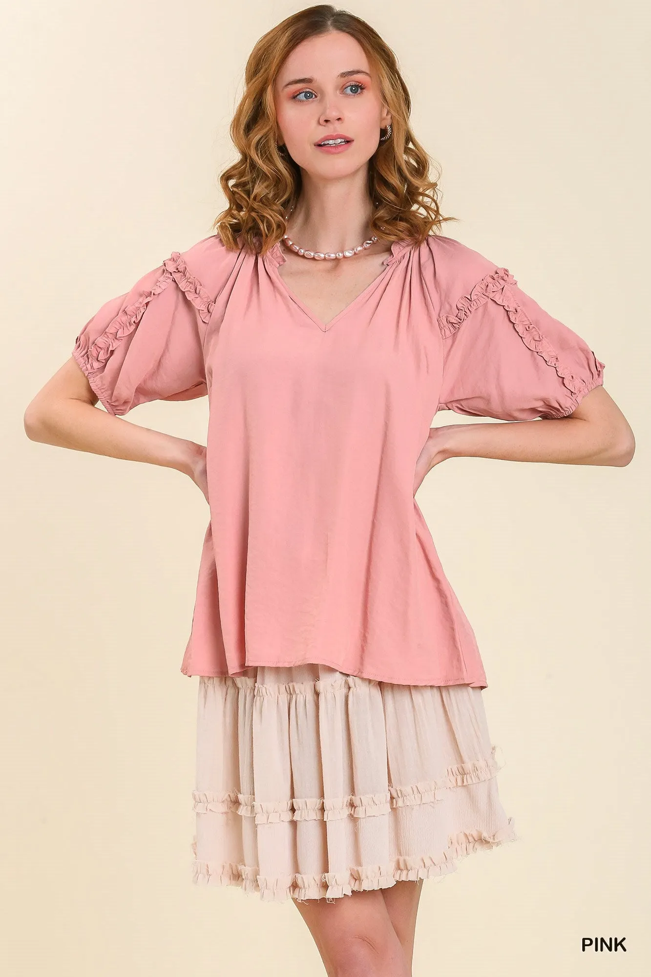 Umgee Double Edge Blouse in Pink