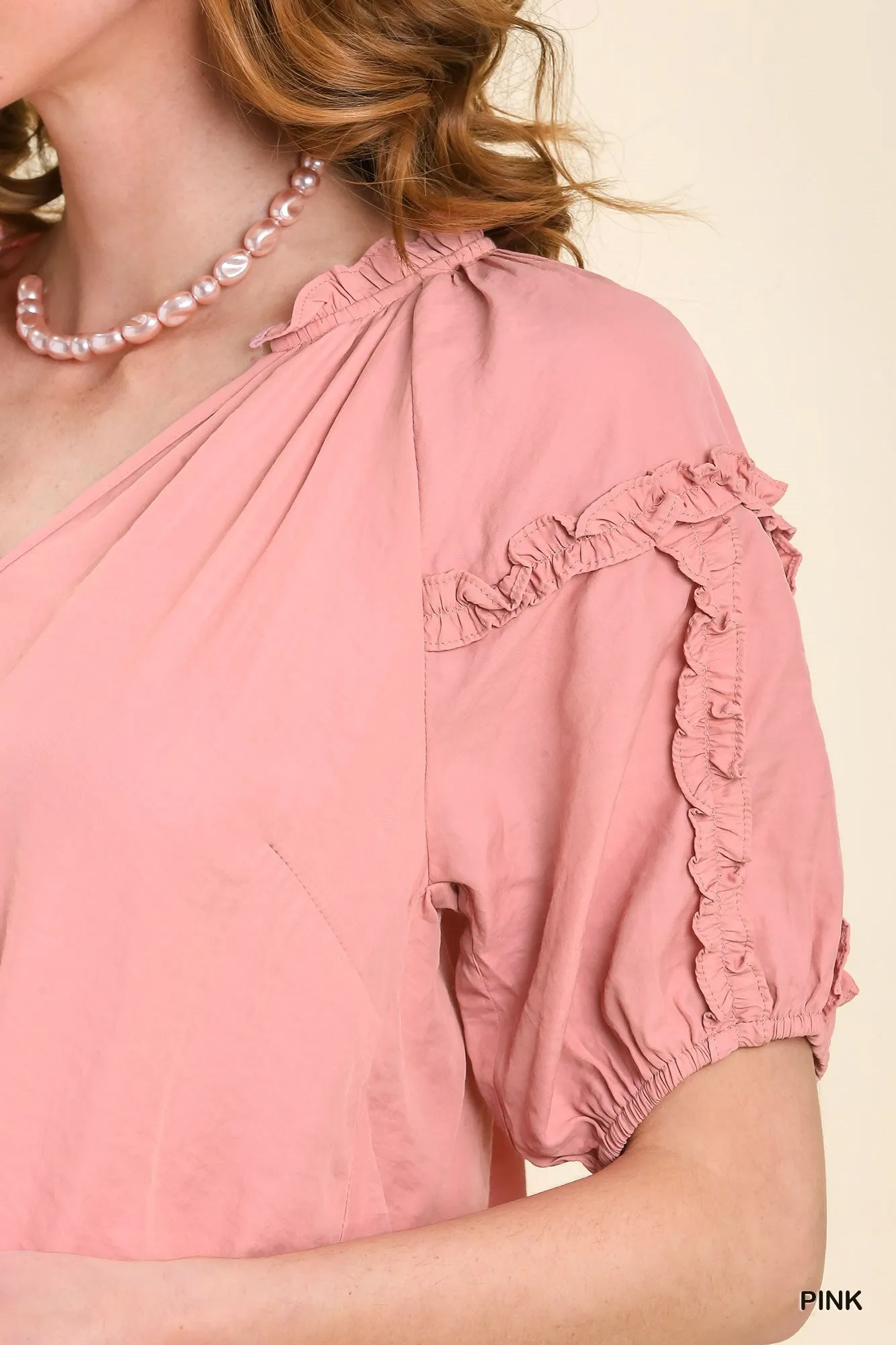 Umgee Double Edge Blouse in Pink