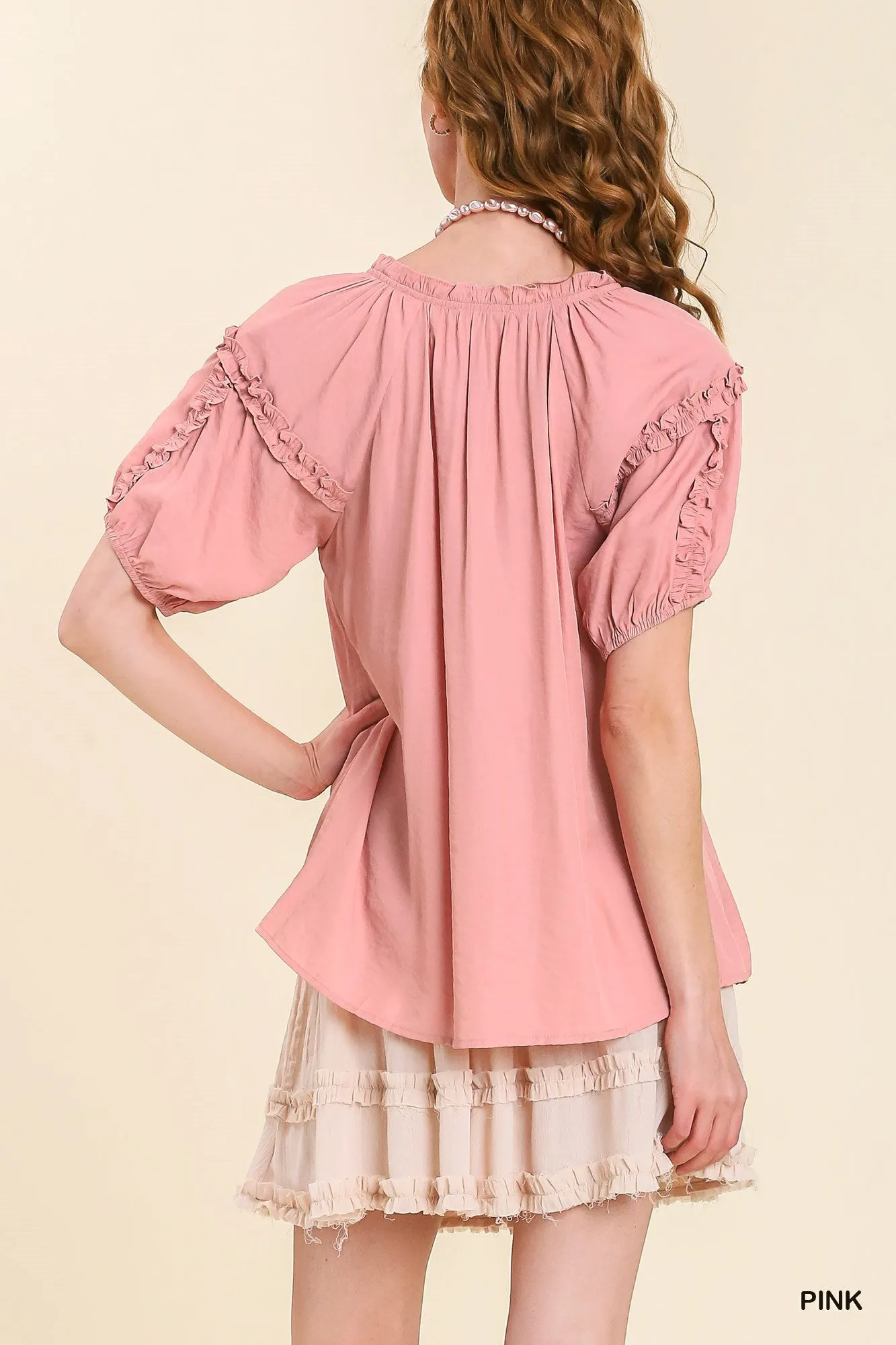 Umgee Double Edge Blouse in Pink