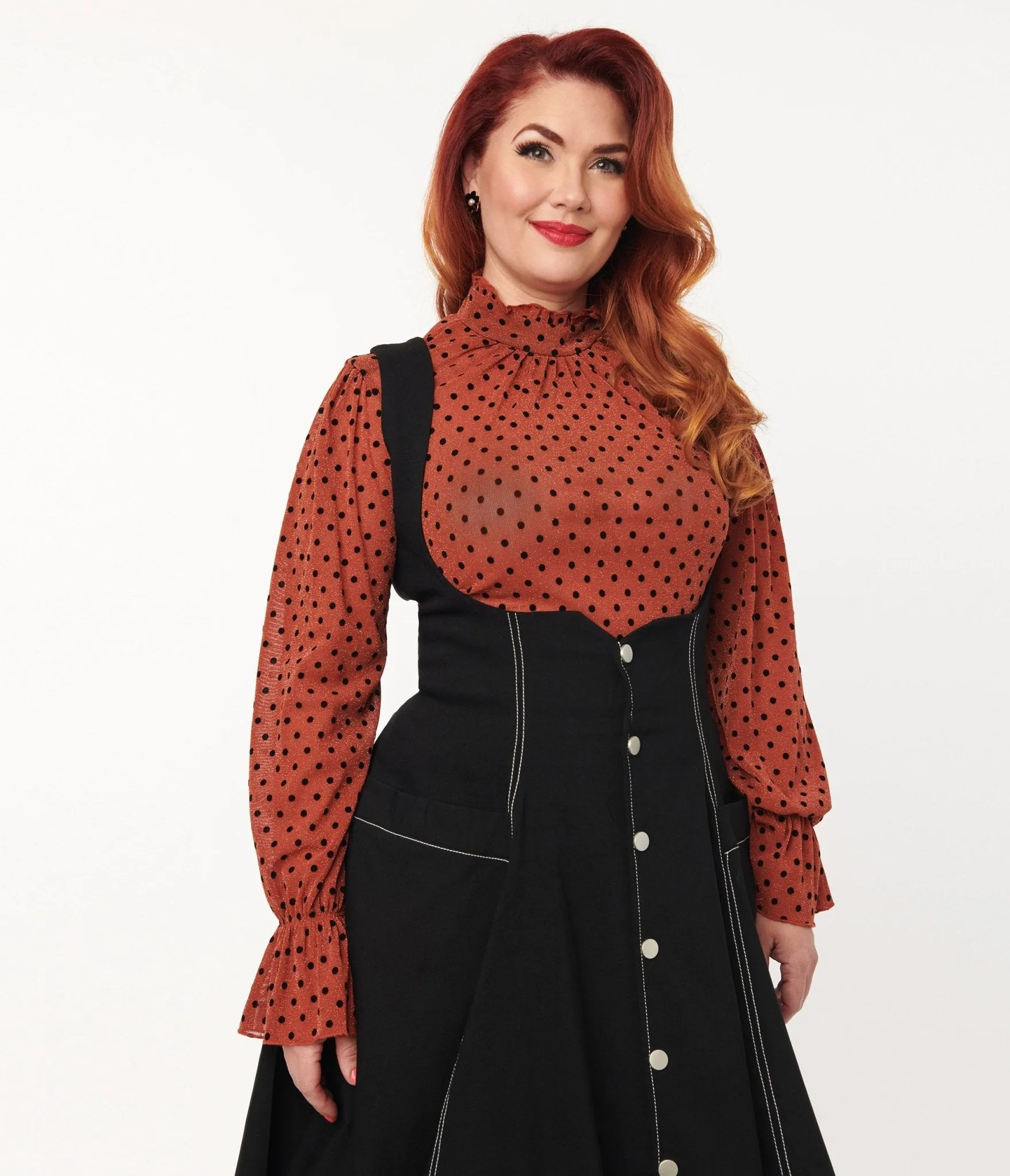 Unique Vintage Rust & Black Polka Dot Donna Blouse