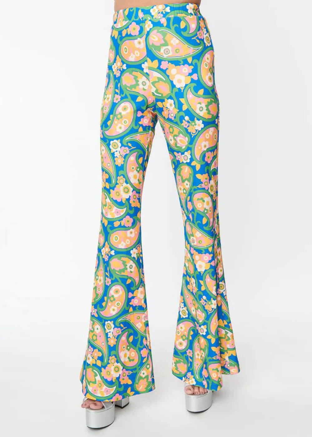 Unique Vintage Smak Parlor Find Your Flare Mod Paisley 60's Flare Pants Blue