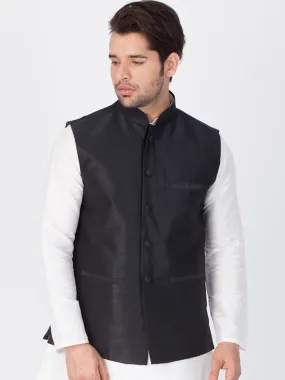 VASTRAMAY Men's Black Cotton Silk Blend Ethnic Jacket