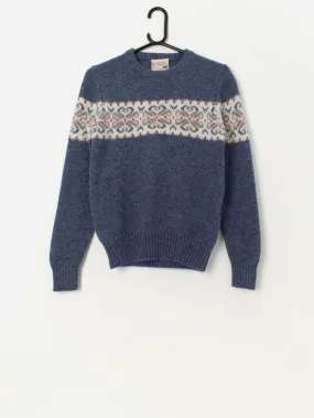 Vintage hand framed blue wool sweater – XS / Small