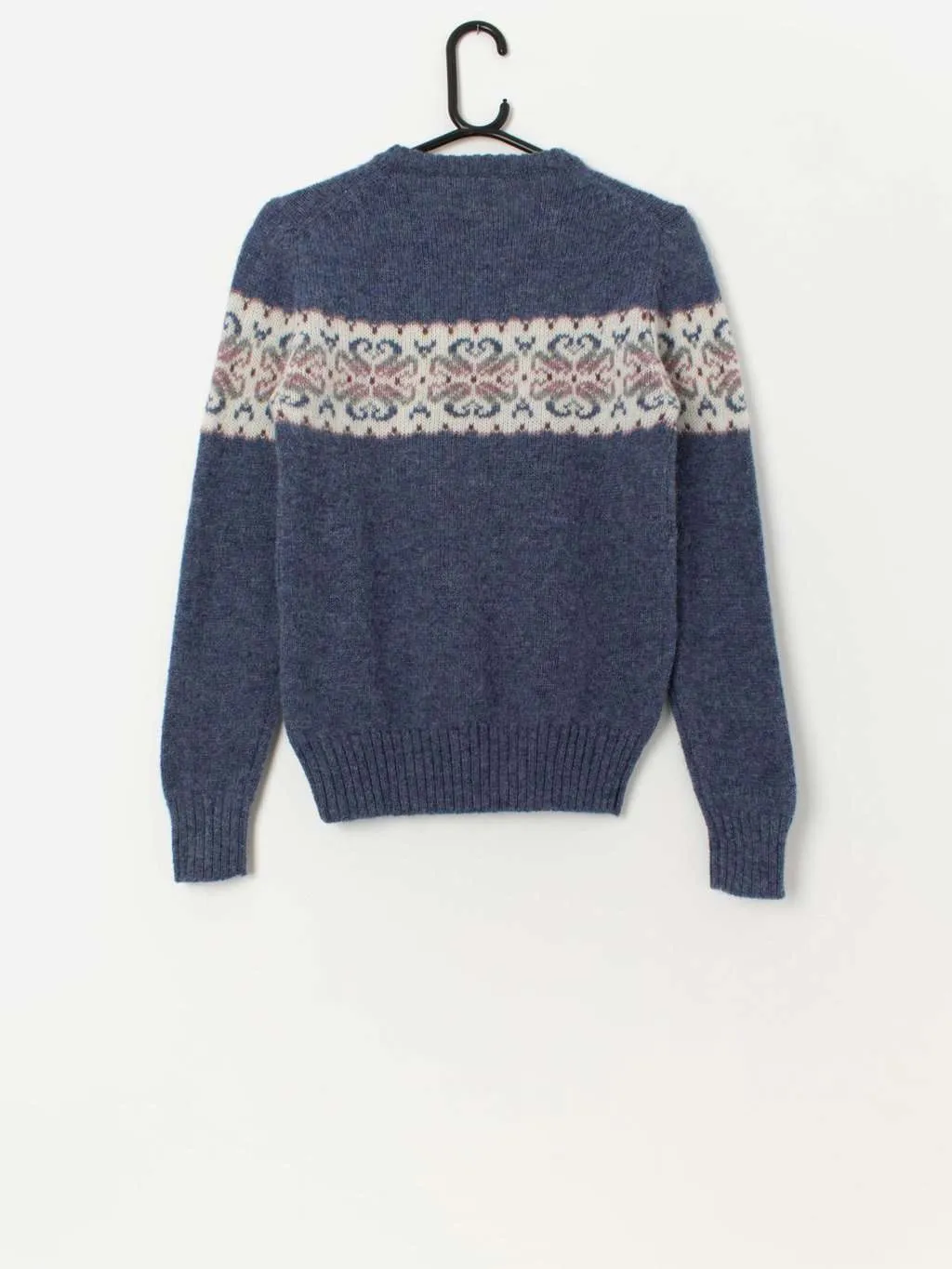 Vintage hand framed blue wool sweater – XS / Small