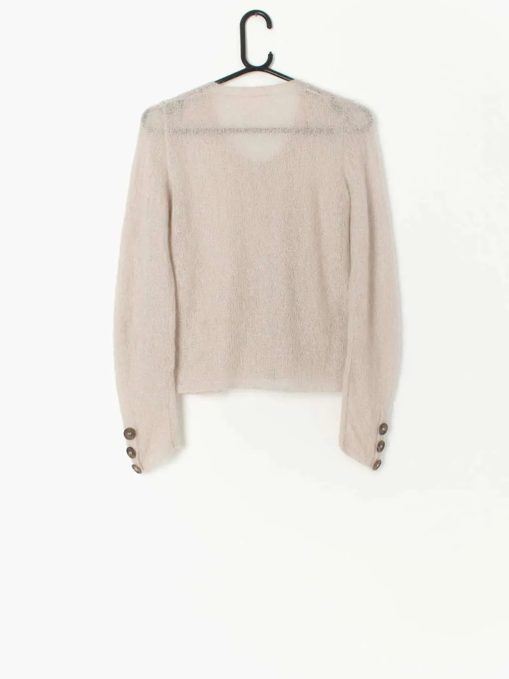 Vintage sheer mohair sweater in fine knit beige wool – XS / Small