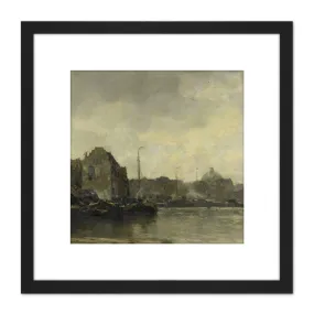 Wall Art & Pictures | Jacob Maris Cityscape Ships Painting 8X8 Inch Square Wooden Framed Wall Art Print Picture with Mount |