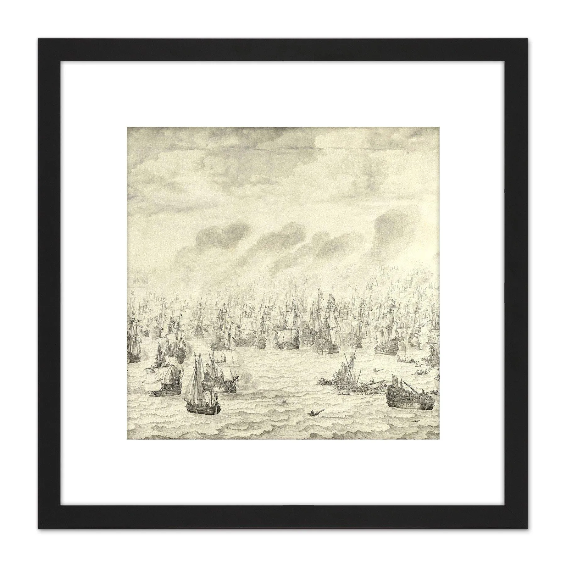 Wall Art & Pictures | Van De Velde Sea Battle Of Terheide Ships Painting 8X8 Inch Square Wooden Framed Wall Art Print Pictur