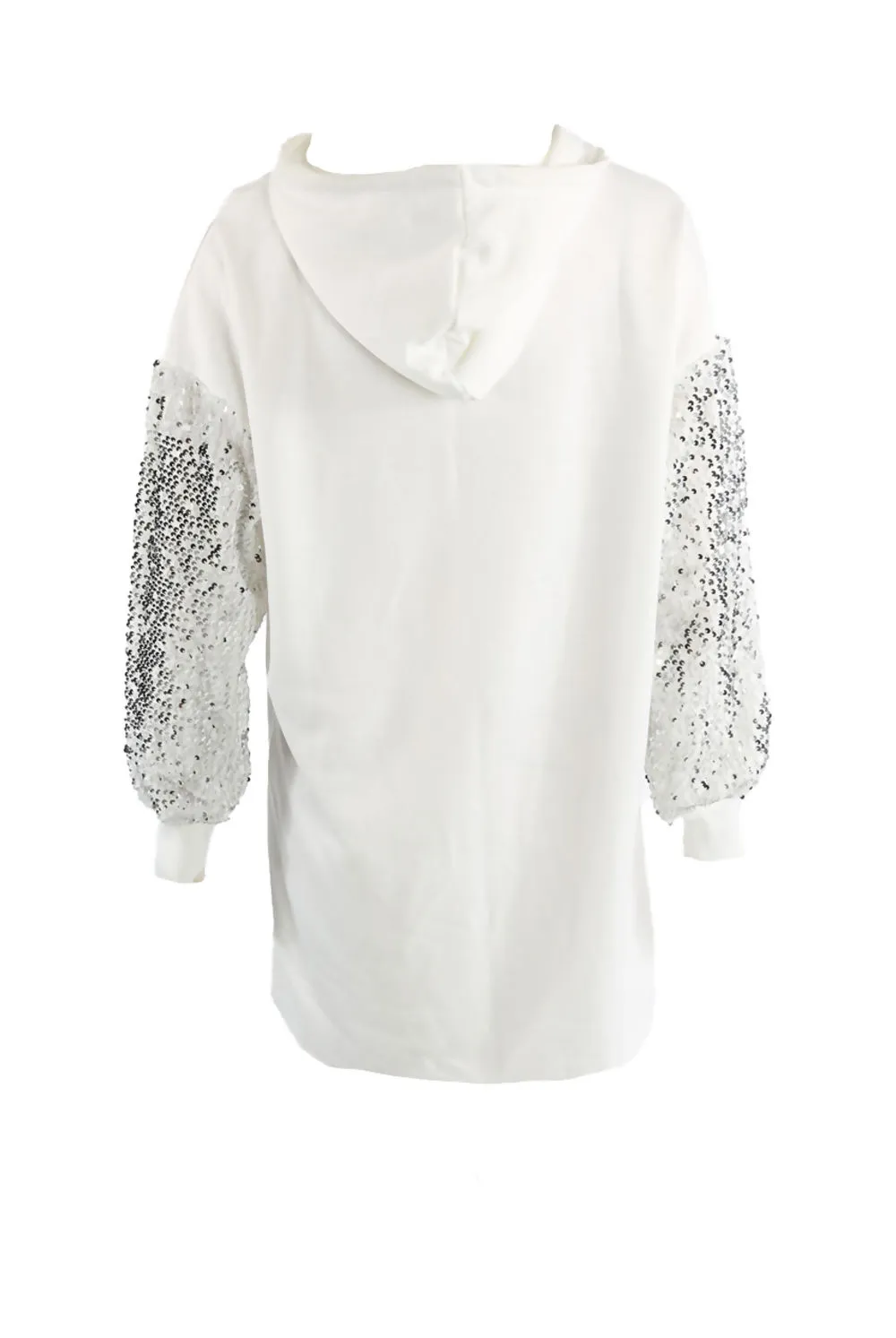 White Sequin Sleeves Hoodie