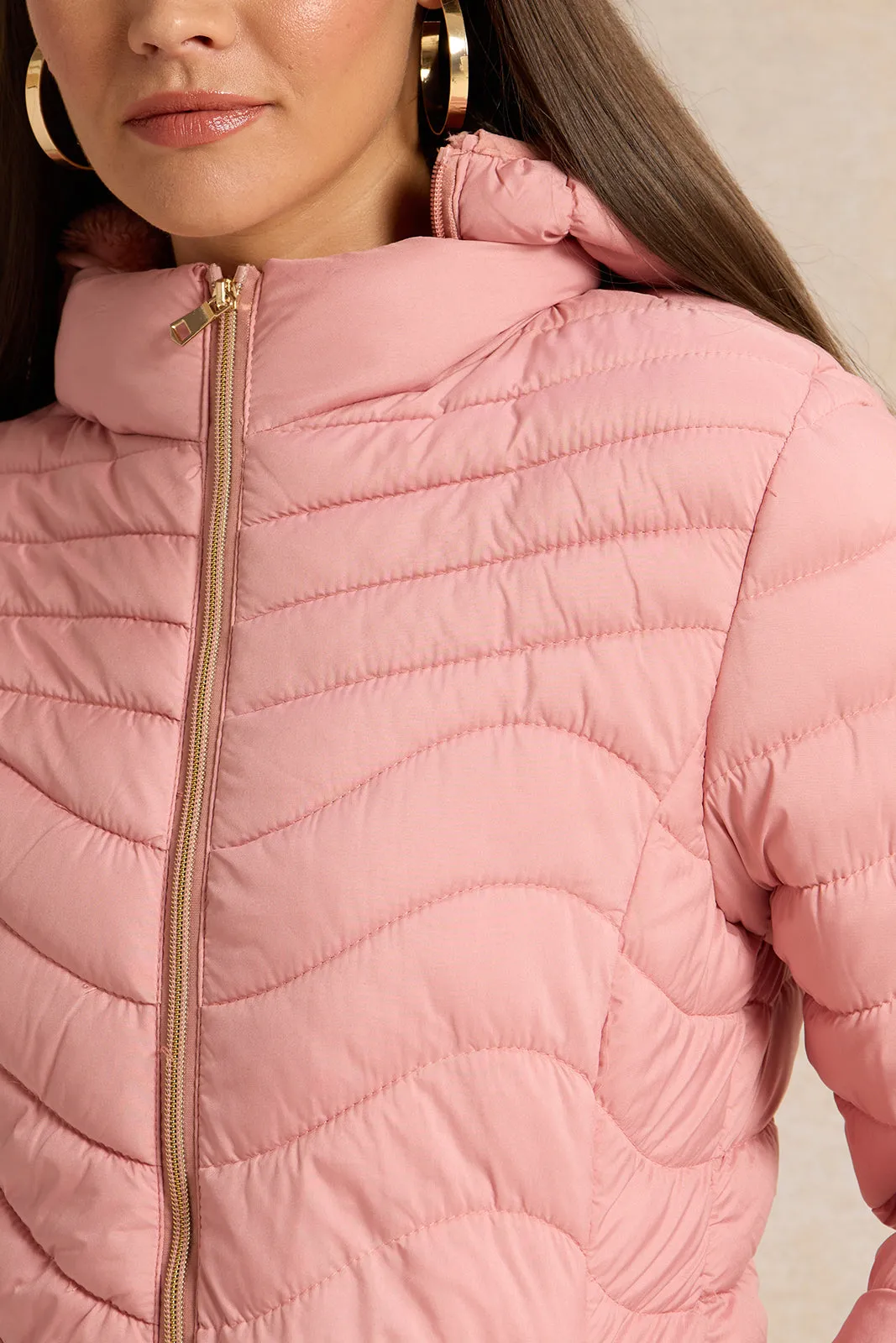 Women Pink Hooded Puffer Jacket