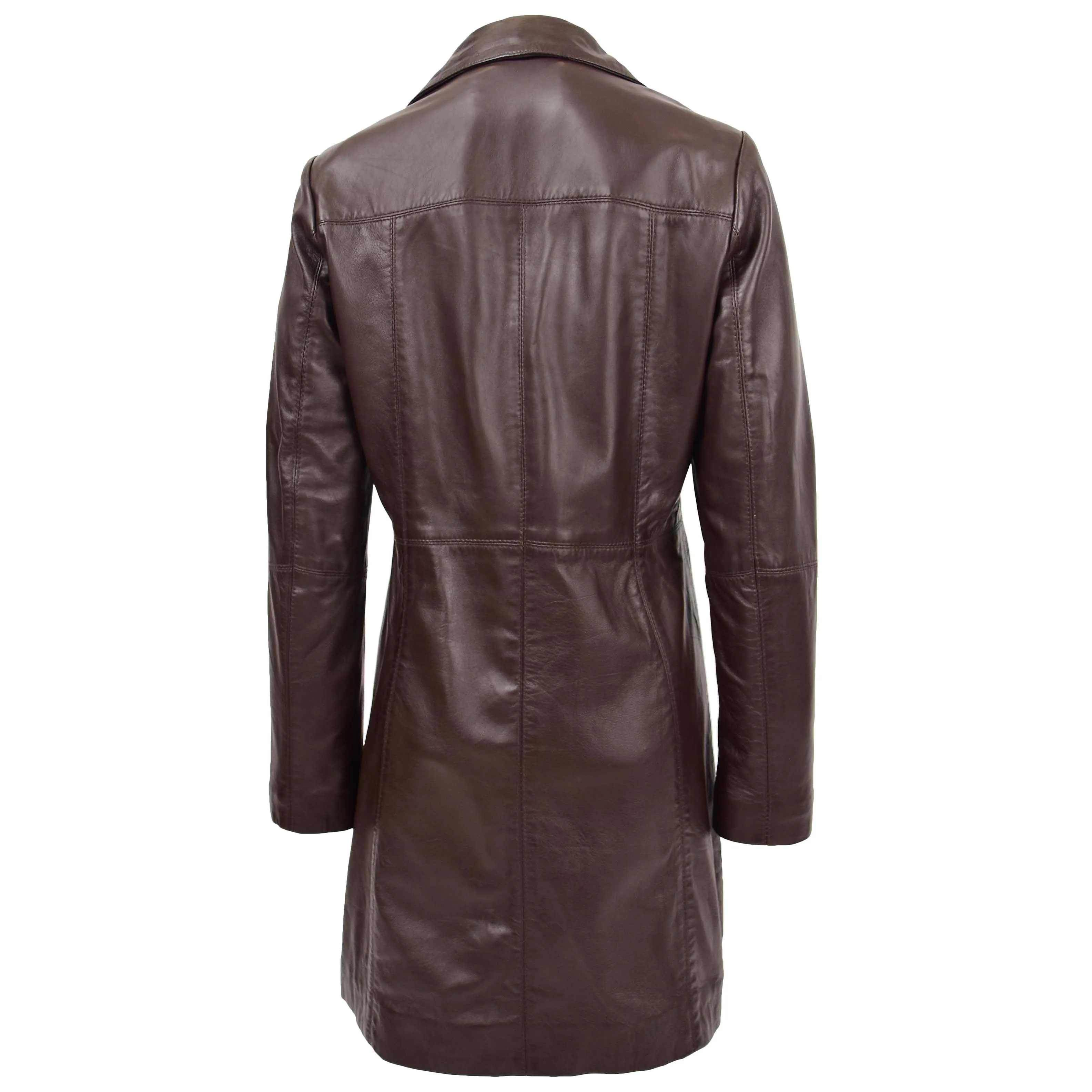 Womens 3/4 Length Soft Leather Classic Coat Macey Brown