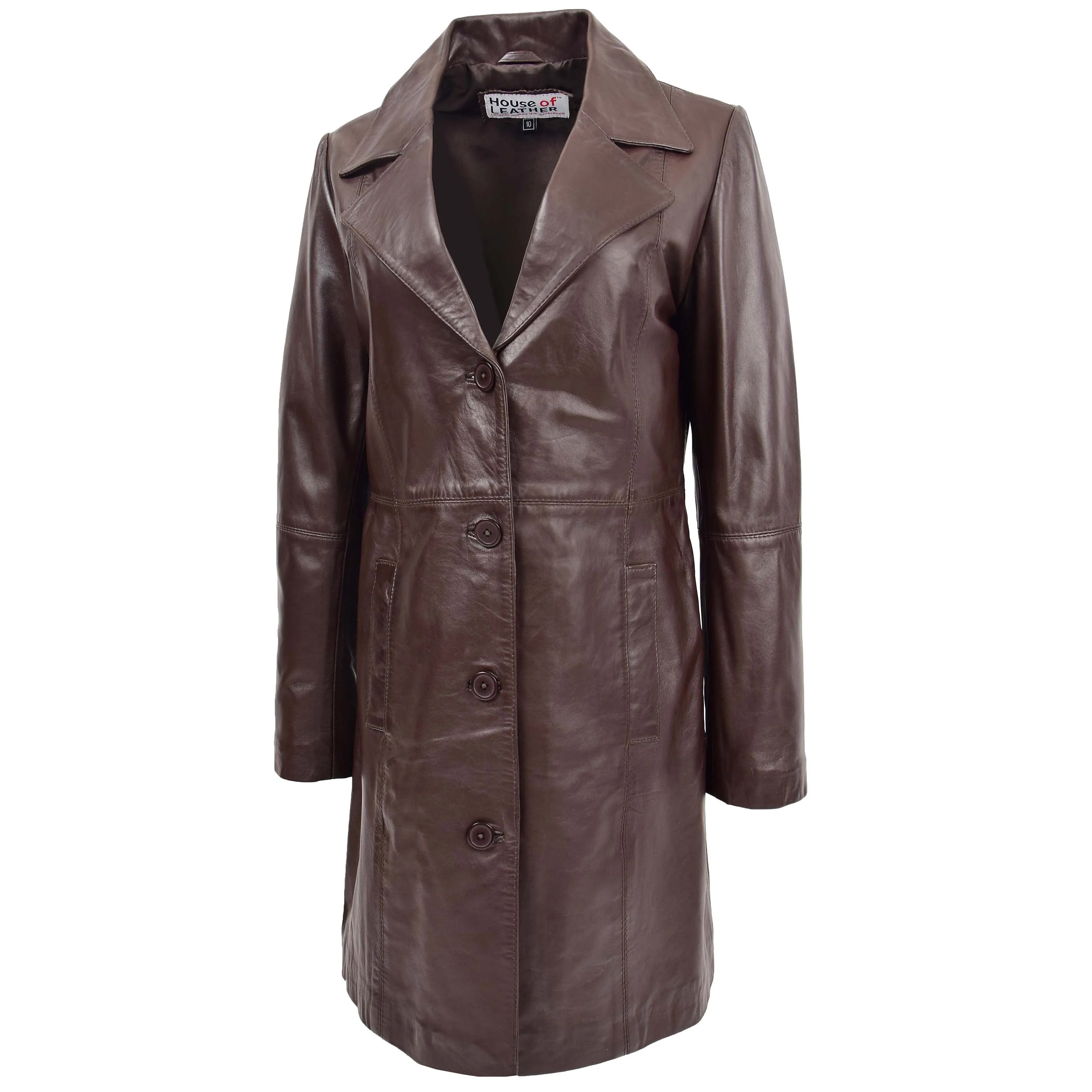 Womens 3/4 Length Soft Leather Classic Coat Macey Brown