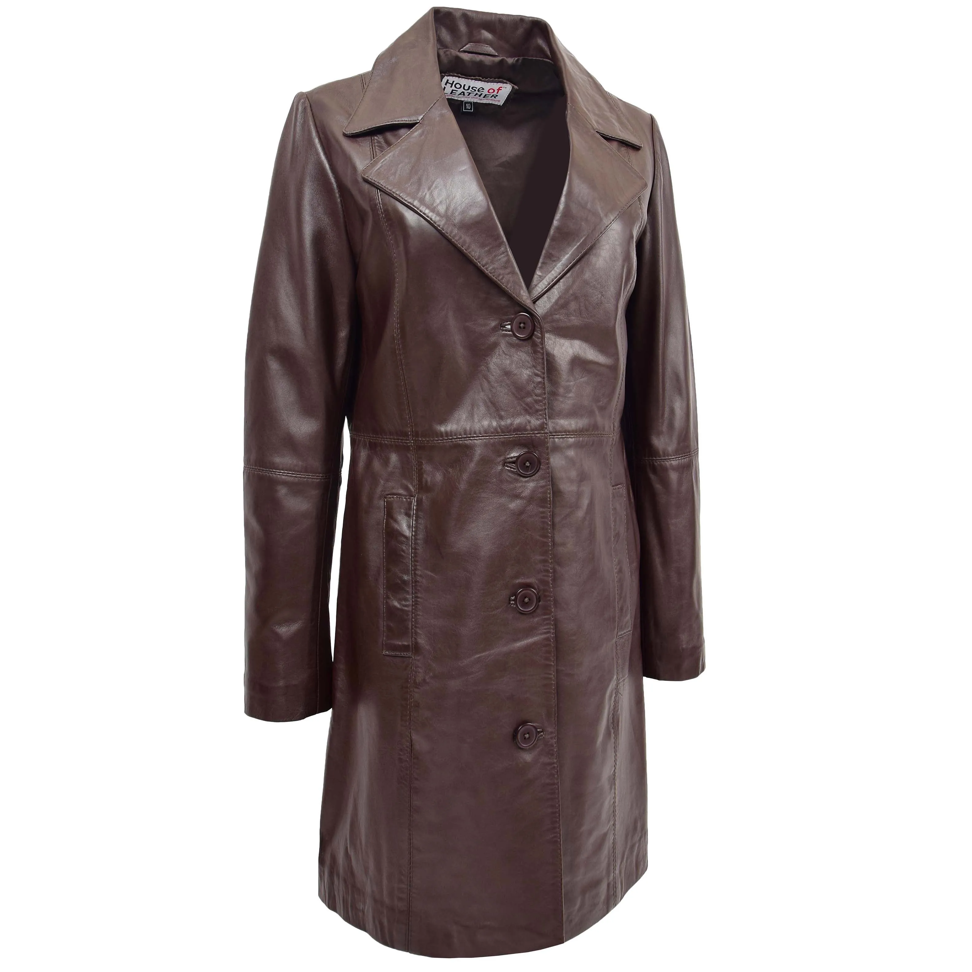 Womens 3/4 Length Soft Leather Classic Coat Macey Brown