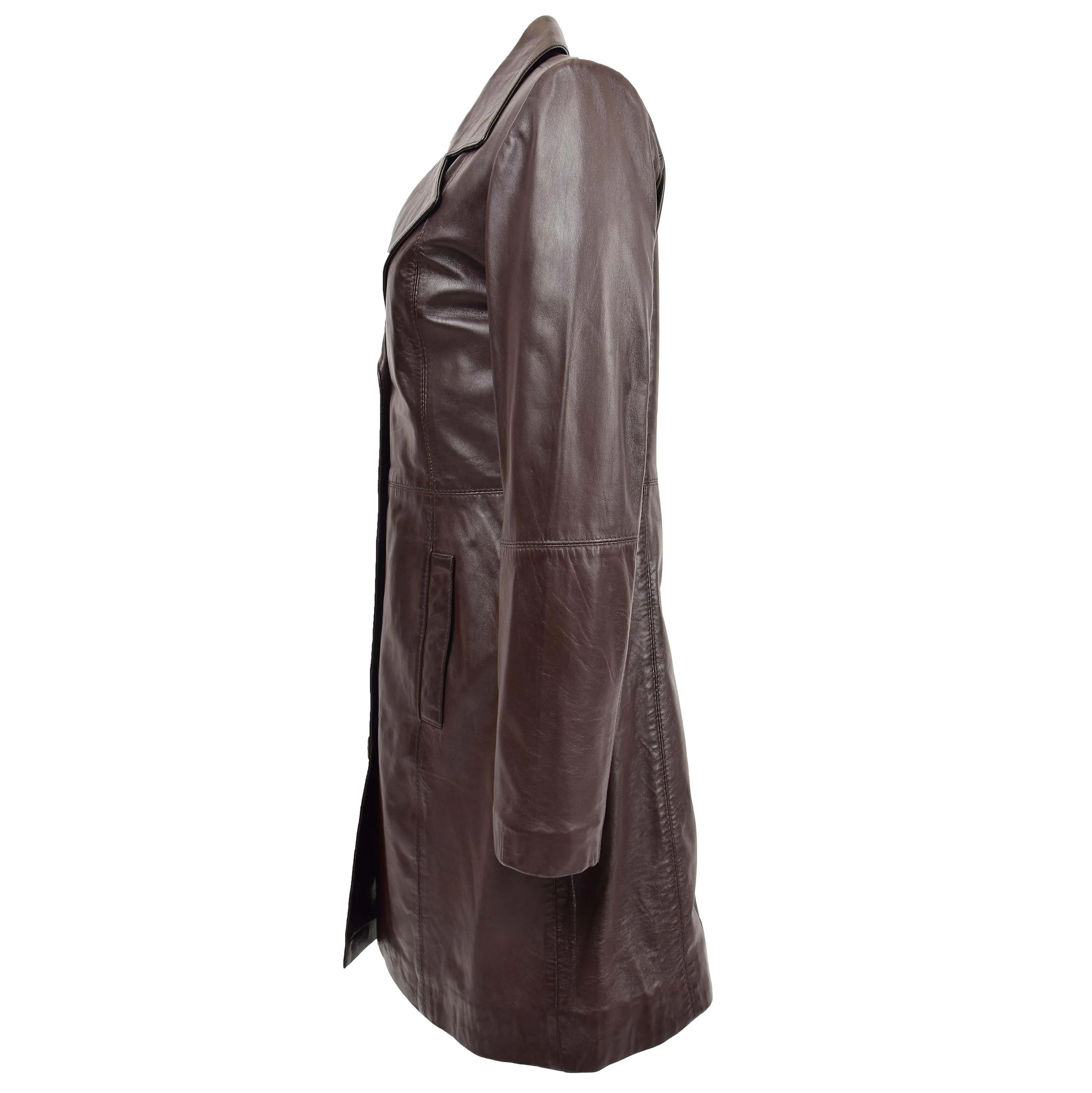 Womens 3/4 Length Soft Leather Classic Coat Macey Brown