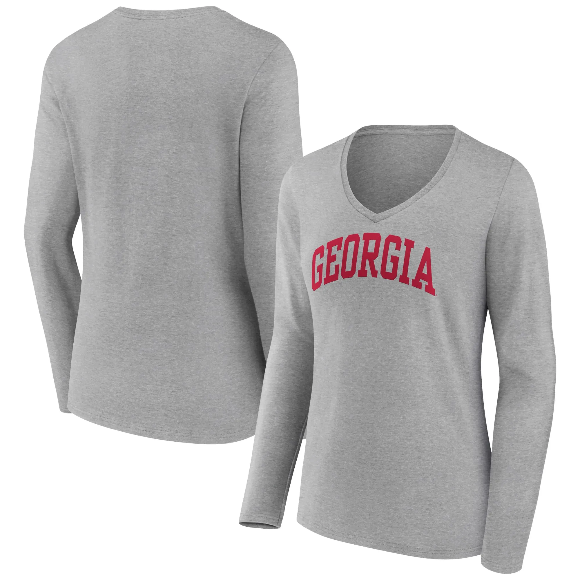 Women's Fanatics Heather Gray Georgia Bulldogs Basic Arch Long Sleeve V-Neck T-Shirt