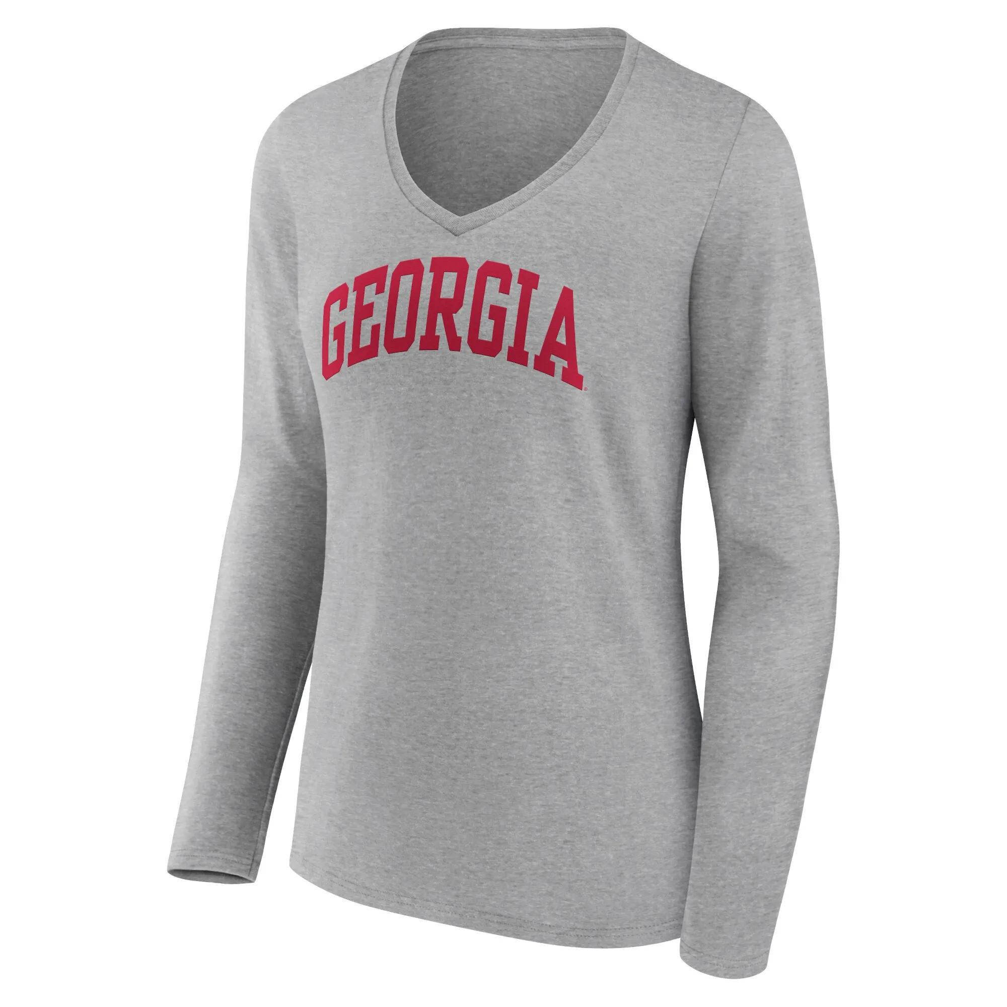 Women's Fanatics Heather Gray Georgia Bulldogs Basic Arch Long Sleeve V-Neck T-Shirt