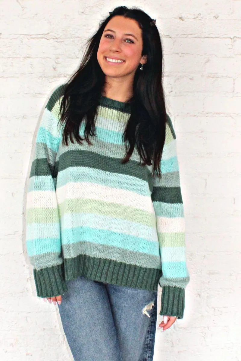 Wooden Ships Autumn Stripe Crew in Juniper Stripe